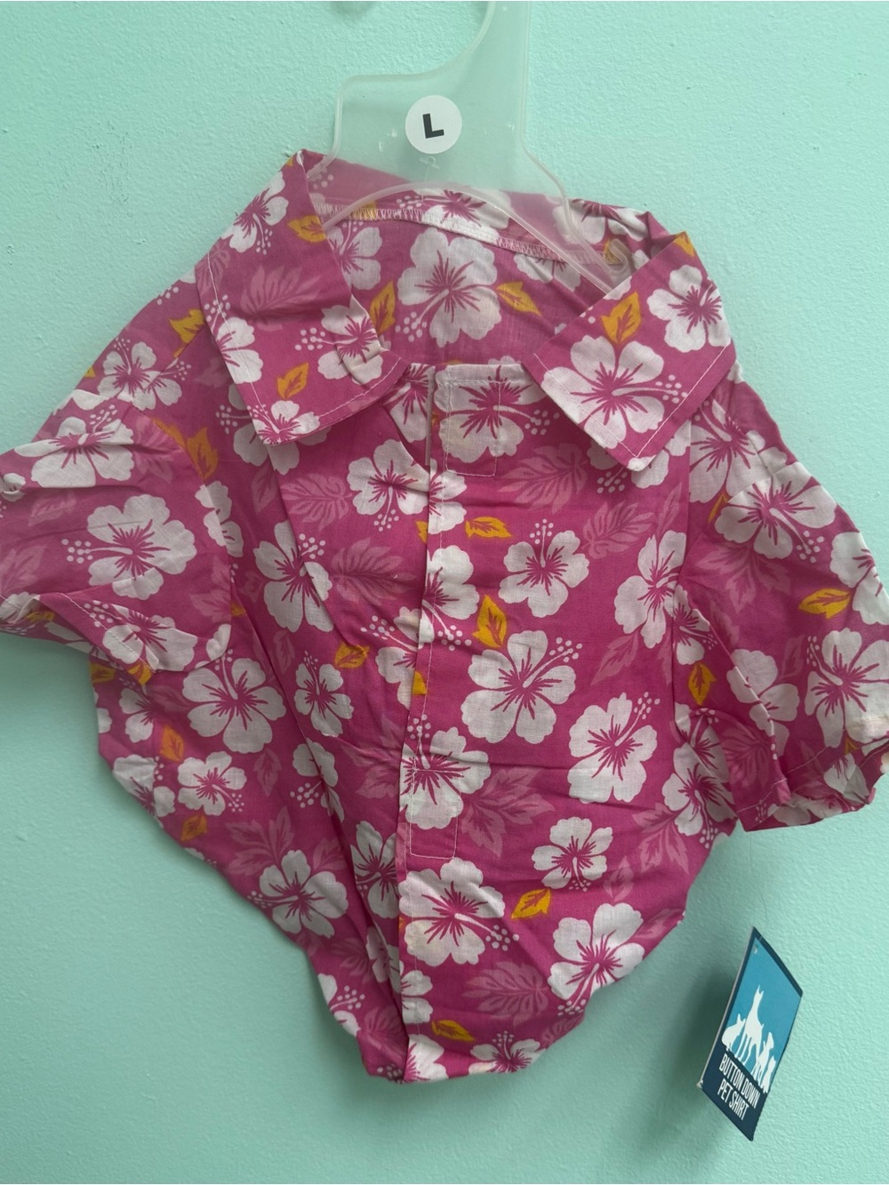 Pink Floral Hawaiian Dog Shirt with Button Collar